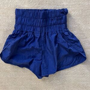 High waisted blue athletic shorts